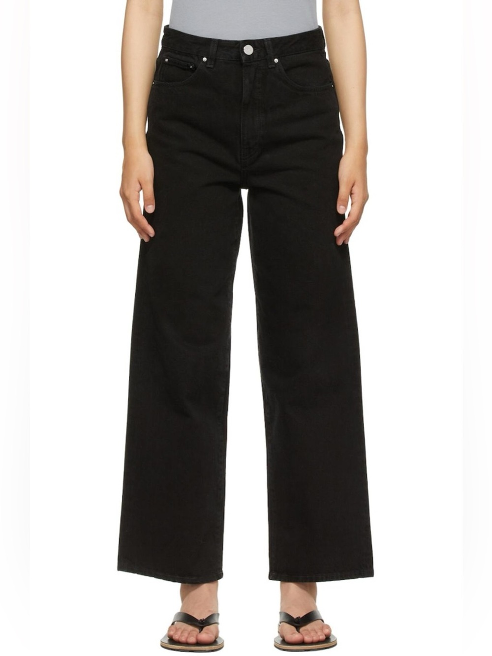 NWT TOTEME Solid Black Flare Fit Wide Leg Cropped Denim Jeans, 28/30